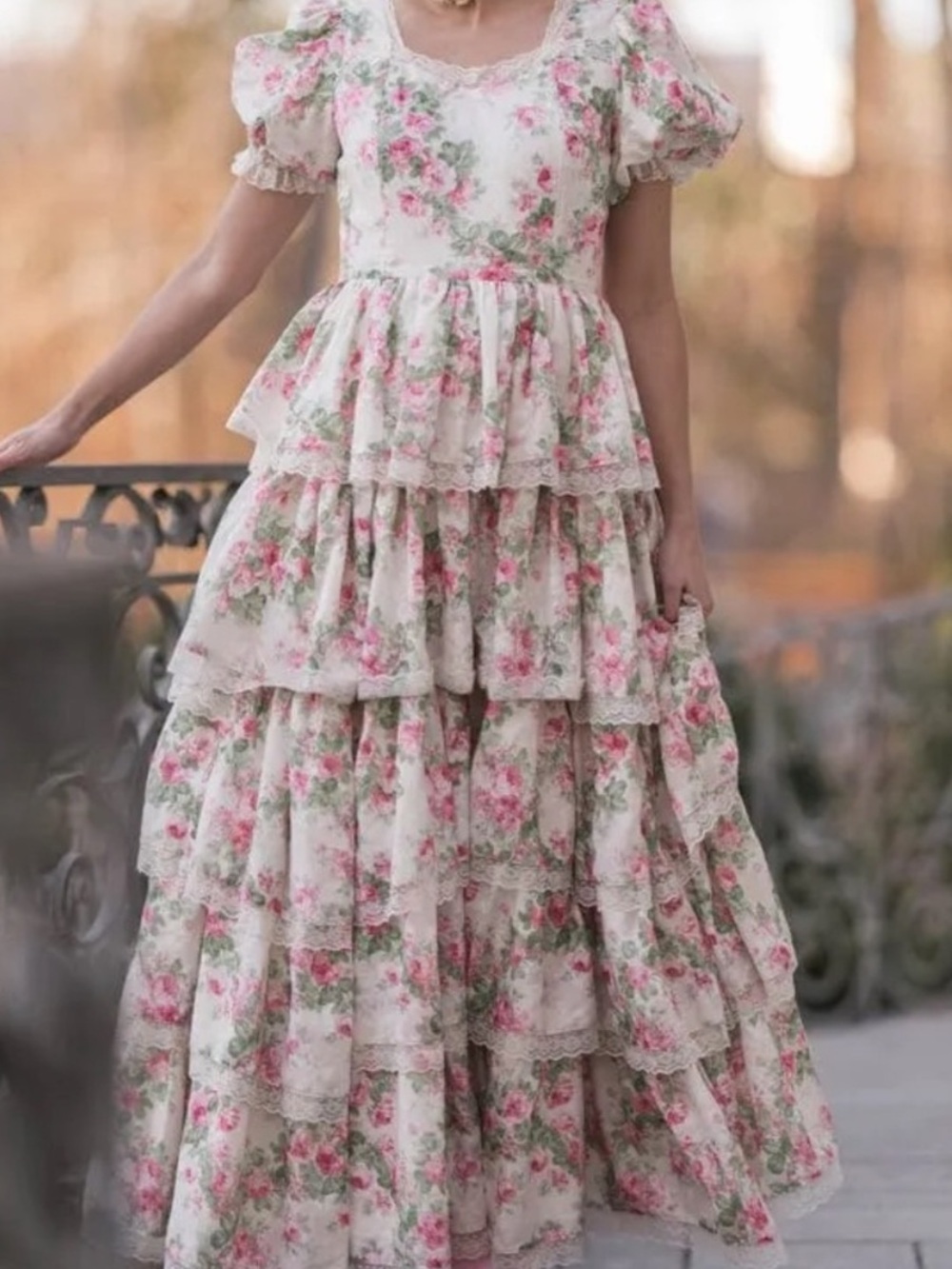 JessaKae Adeline Floral Tiered Lace Maxi Dress Pink Cream 5X Cottagecore